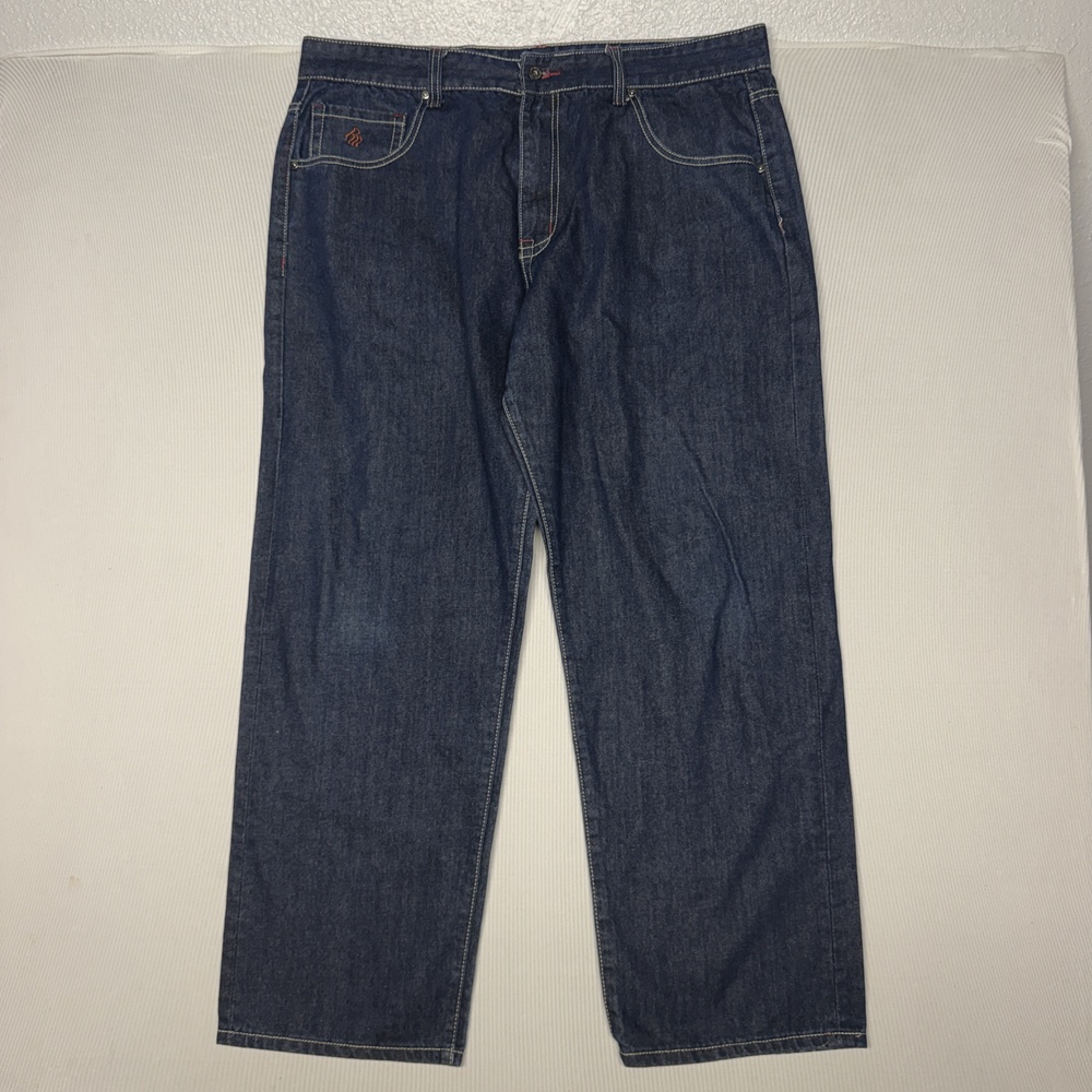 Rocawear Classic Fit Jeans Mens 44x34 Blue Dark Wash Straight Leg Denim